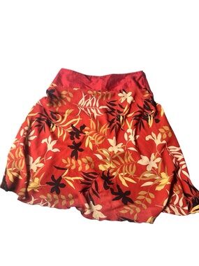 SilkLand Red Floral Circle Skirt with Yellow & Black Accents